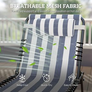 2 Sillas Plegables Azules y Blancas Tipo Chaise Longue para Piscina y Playa con Respaldo Reclinable en 4 Posiciones, Asiento de Malla Transpirable y Bungee - Product Image 5
