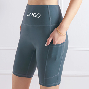 กางเกงขาสั้นโยคะเอวสูงสำหรับผู้หญิง กางเกงออกกำลังกายมีกระเป๋า เนื้อผ้าระบายอากาศ เป็นมิตรกับสิ่งแวดล้อม ผลิตจากผ้าสแปนเด็กซ์/ไนลอน ยืดได้สี่ทิศทาง - Product Image 1