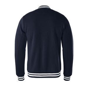 Crescent Wear Unisex Navy Blue Varsity Jacket Turn-down Collar Regular Fit <b>Fleece</b> Material Preppy Style Winter Windproof <b>Zipper</b> - Product Image 2