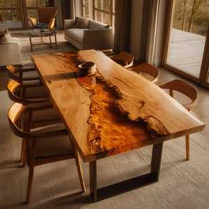 Modern Furniture Latest Collection Solid Live Edge Wooden Dining <b>Table</b> Transparent <b>Epoxy</b> Resin Restaurant & Cafe Dining <b>Table</b> - Product Image 1