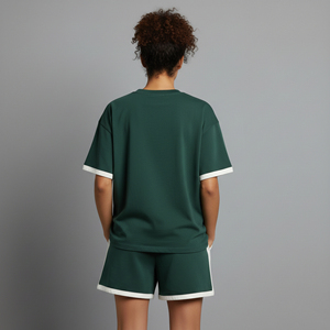 High Quality Women 2PCS <b>Set</b> All Match Training Uniform Cotton Oversized T Shirt &Shorts Reversible Puff Print 2PCS Clothing - Product Image 3