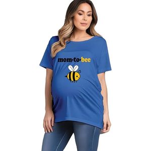 Mom To Bee T-shirt de maternité en coton pour femme, coupe ample, col rond, manches courtes, jersey imprimé, haut printemps-été - Product Image 3