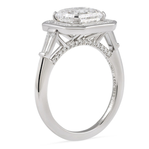 Bague à trois pierres baguette avec halo, diamant de laboratoire taille Asscher de 3,00 carats, certifié IGI - Product Image 2