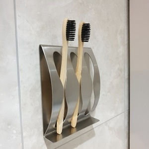 Handcrafted Metal Toothbrush <b>Holder</b> Featuring <b>Hammered</b> Texture And Antique Silver Finish For Rustic Bathroom Decor - Product Image 3
