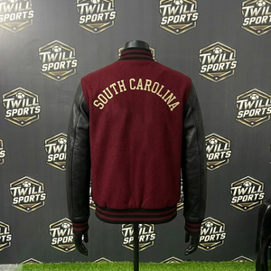 Veste universitaire de la Caroline du Sud pour homme, marron, manches en cuir noir, lettrage brodé, style bomber, vêtement décontracté d'automne - Product Image 3