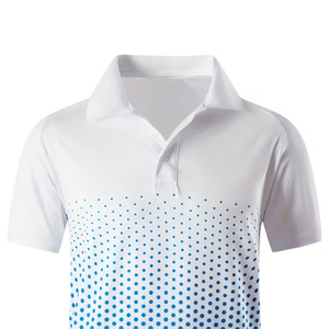 Men's White Blue Gradient Polo Shirt Short Sleeve Quick Dry Sporty Sublimation Print Golf Top - Product Image 5