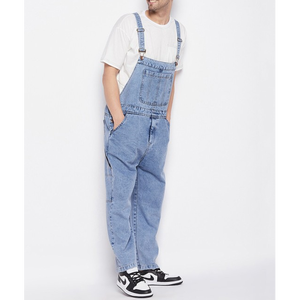 Pantalones de Mezclilla Azul Claro para Hombre, Estilo Overol, Color Sólido, Algodón Lavado, Transpirables, Estilo Ropa de Trabajo para Primavera - Product Image 2