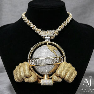 Collier pendentif en moissanite couleur or, forme boule, style hip-hop, bijou fantaisie, accessoire unisexe - Product Image 1
