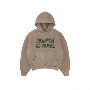 Sweat-shirts surdimensionnés pour hommes, en coton lourd 400 g/m², sans cordon, avec broderie personnalisée en chenille, logo OEM, streetwear de haute qualité. - Product Image 3