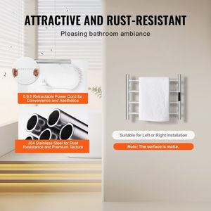 Toallero Eléctrico de Pared con 4 Barras, Pantalla LED y Temporizador, Calentador de Toallas Impermeable IPX5 para Baño - Product Image 5