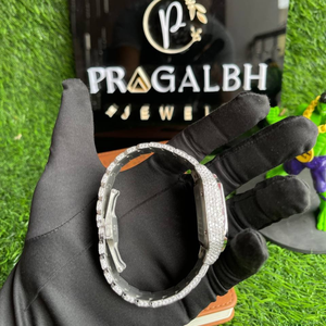 Montre de luxe Pragalbh Jewels entièrement sertie de moissanite, boîtier en acier inoxydable, saphir, étanche, cadran arc-en-ciel, chronographe 40 mm ETA - Product Image 3