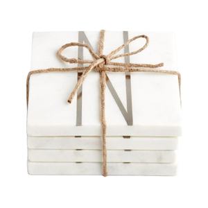 Ensemble de 4 sous-verres décoratifs de style classique, de haute qualité et à bas prix, en métal et marbre, provenant d'Inde. - Product Image 1