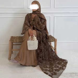 NEW Luxury Dubai Abaya 3D Lace Floral Embroidery <b>Dress</b> Robe Matching Hjiab Pearl Beaded <b>Cardigan</b> Muslim Women Modest <b>Dresses</b> - Product Image 3