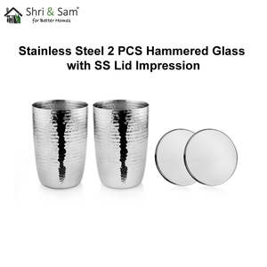 2 PCS Hammered Glass <b>Drinkware</b> with Stainless Steel Lid Impression Collection - Product Image 4