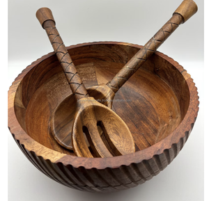 Bol à fruits rond en bois, vaisselle écologique, fait à la main, naturel, pour servir la salade - Product Image 2