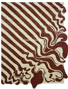 Alfombra de lana hecha a mano con diseño de ondas abstractas – Alfombra de arte moderno en tonos óxido y marfil - Product Image 1