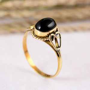 Elegant Brass Gold Plated Black Tourmaline Oval Bezel Setting Handmade Rope Design Natural Gemstone <b>Statement</b> <b>Ring</b> Boho Hippie - Product Image 4