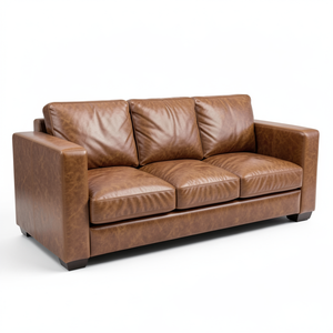 Sofá Moderno de Lujo en Cuero Vacuno Genuino con Brazos Cuadrados, Estructura Sólida para Muebles de Diseño Contemporáneo para Sala de Estar - Product Image 1