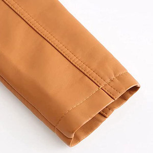Veste de moto MAKUM INTERNATIONAL pour femme en cuir d'agneau véritable marron, doublure épaisse en coton respirant, col rabattu, bordure des poignets - Product Image 5