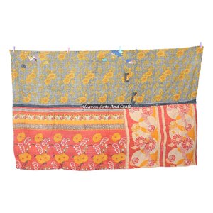 Indian Katha <b>Quilt</b> Handmade Stitched Cotton Reversible Indian Reversible Hand Stitched Heavy Throw Old Sari Blanket Patch Work - Product Image 6