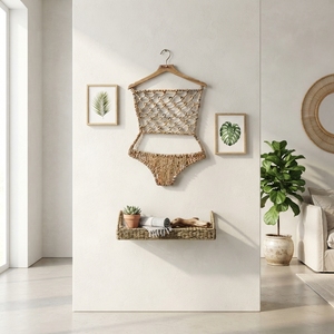 Set of 4 <b>Square</b> <b>Framed</b> Woven Wall Art Panels Geometric Rattan Wicker Wall Decor Rustic Boho Hanging Wall Art - Product Image 3