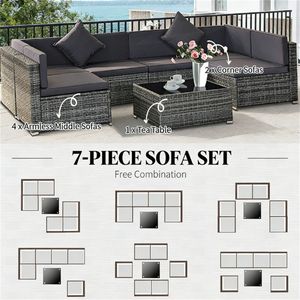 ชุดเฟอร์นิเจอร์สนามหญ้า 7 ชิ้น ชุดโซฟาแบบแยกส่วนสำหรับกลางแจ้ง ชุดเฟอร์นิเจอร์สวน สีเทา - Product Image 3