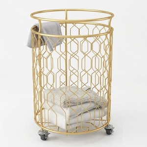 Factory Direct Supply Luxury <b>Gold</b> Finished Round Iron Laundry Basket Metal Weaved Laundry Bin For Home Bathroom Organizer - Product Image 3