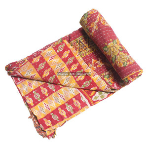 Indian Vintage Kantha Quilt <b>Bedspread</b> Kantha Bed Cover Kantha Bedding Indian Reversible Hand Stitched Heavy Throw Old Sari - Product Image 1