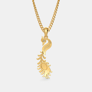 Collar con Colgante de Diamante Cultivado en Laboratorio con Esmalte de Pavo Real en Oro Amarillo - Product Image 3