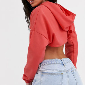 Sudadera con capucha de invierno para mujer, estilo urbano, de color liso, transparente, sin espalda, con logo frontal y mangas cortas - Product Image 4