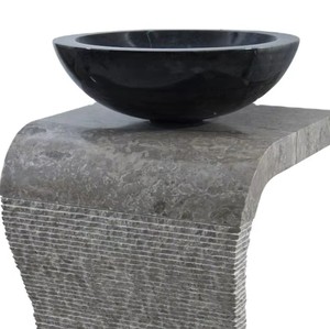 Éviers modernes ovales en onyx semi-piedestal pour salle de bain et cuisine, finition polie, écologiques et compatibles avec robinet monotrou - Product Image 1