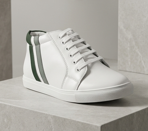 <b>White</b> High Top Hidden Heel Lace-Up Walking Sneakers Breathable Soft Lightweight Genuine <b>Leather</b> Upper Toe Comfort <b>Shoes</b> for - Product Image 1
