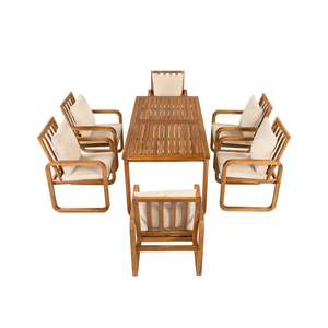 Ensemble de table à manger d'extérieur moderne avec chaises rembourrées, finition teck, meubles de jardin et de terrasse - Product Image 3