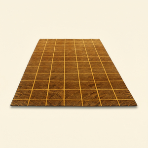 DECORDEC Amber Labyrinth Mustard <b>Brown</b> Hand Tufted Wool Rug Modern Interlocking Key Lattice Pattern Eco Friendly Non-Slip - Product Image 2