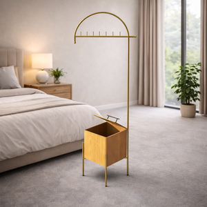 Perchero Moderno de Acero Inoxidable con Caja de Almacenamiento y Contenedor de Madera, Organizador de Ropa de Pie para Entrada - Product Image 2