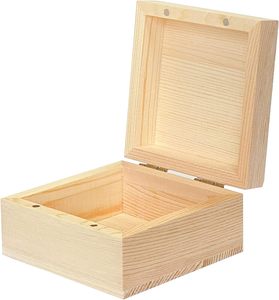 Boîte de rangement carrée en bois massif non fini pour le bricolage, la décoration intérieure et l'emballage cadeau - Product Image 1