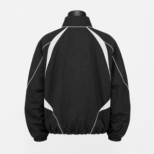 Veste coupe-vent de sport pour homme personnalisée, veste de sport à fermeture éclair avec panneaux contrastés noir et blanc - Product Image 5
