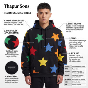 Sweat à capuche unisexe en polyester et coton - Noir avec étoiles multicolores - Product Image 5
