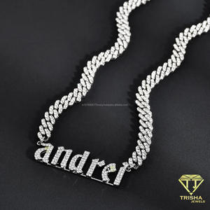 จี้เพชรโมอิสซาไนต์แบบขายส่ง ANDREI พร้อมสร้อยคิวบาประกายระยิบระยับสองเส้น ประดับเพชรเต็มตัว จี้ตัวอักษรสั่งทำพิเศษ - Product Image 5