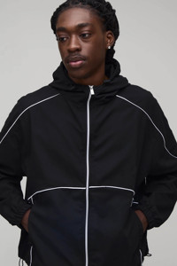Veste coupe-vent technique noire pour homme, personnalisée, de qualité supérieure, avec passepoil, légère, imperméable, veste softshell sportive - Product Image 6