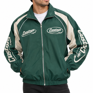 Veste de survêtement légère en polaire polyester/coton vert forêt pour color block, col à capuche passepoilé personnalisé, 420g sur le devant - Product Image 1