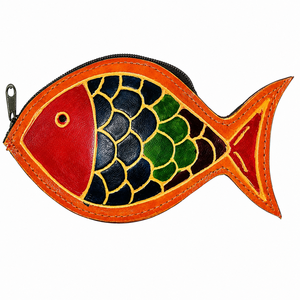 Porte-monnaie en forme de poisson |   Portefeuille en cuir multicolore fait main avec fermeture éclair pour pièces de monnaie, argent liquide, clés, accessoires de voyage pour femmes et filles, pochette cadeau - Product Image 2