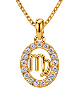 Pendentif symbole Vierge en or jaune avec halo de diamants, bijou porte-bonheur du zodiaque, collier astrologique - Product Image 1