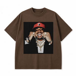 T-shirt graphique oversize marron délavé vintage pour hommes et femmes, streetwear en coton, décontracté, imprimé hip-hop, coupe ample - Product Image 1