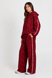 Ensemble de survêtement 2 pièces pour femme, imprimé léopard rouge, comprenant un sweat à capuche premium et un pantalon de jogging en molleton doux à jambe large, style streetwear décontracté - Product Image 6