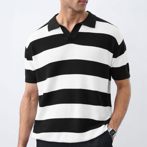 Camiseta Polo de Algodón a Rayas Blancas y Negras para Hombre, Manga Corta, Informal, Talla Grande - Product Image 1