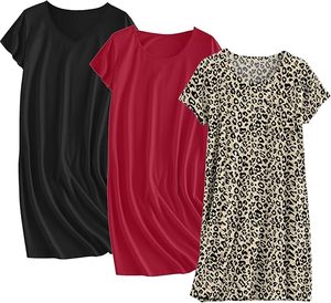 Camisones de Algodón para Mujer, Paquete de 3, Camisetas de Dormir de Manga Corta, Camiseta de Noche, Camisón Estampado, Ropa de Dormir - Product Image 2