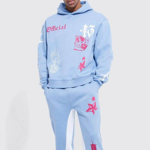 Ensemble de survêtement décontracté écologique en gros, personnalisable avec impression, style streetwear, comprenant un sweat à capuche et un pantalon de jogging assorti, tenue sportive - Product Image 2