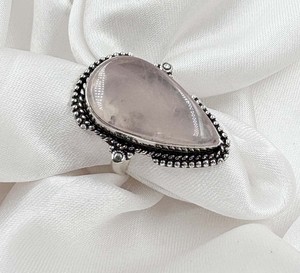 Natural Rose Quartz Pear Cabochon 925 Silver Plated Unisex Trendy <b>Statement</b> <b>Ring</b> Vintage Handmade Jewelry - Product Image 1