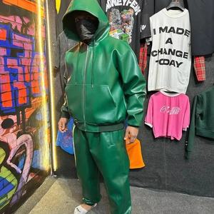 ชุดวอร์มสตรีทแวร์สีเขียว ผลิตจากโพลีเอสเตอร์/คอตตอน แบบสั่งทำพิเศษ เป็นมิตรต่อสิ่งแวดล้อม เนื้อผ้าหนา ไซส์พลัส ชุดออกกำลังกาย ชุดวิ่ง - Product Image 2